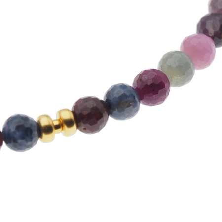 Naszyjnik - Rubin i Szafir fasetowane kulki i srebro złocone