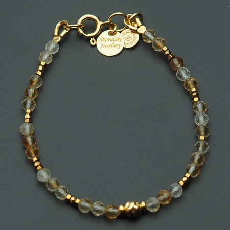 Bransoletka - Cytryn cięte kulki, oko proroka i srebro złocone