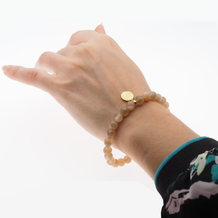 Bransoletka 18 cm - Kamień Słoneczny kulki i srebro złocone