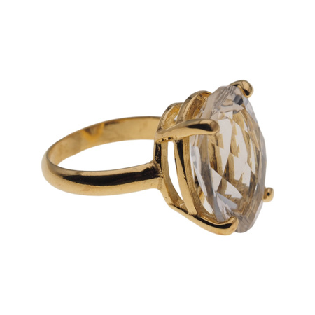 Pierścionek - Kryształ Górski owal (szlif diamentowy) i srebro złocone