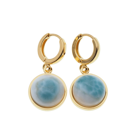 Kolczyki - Larimar okrągły 11-12 mm w srebrze złoconym