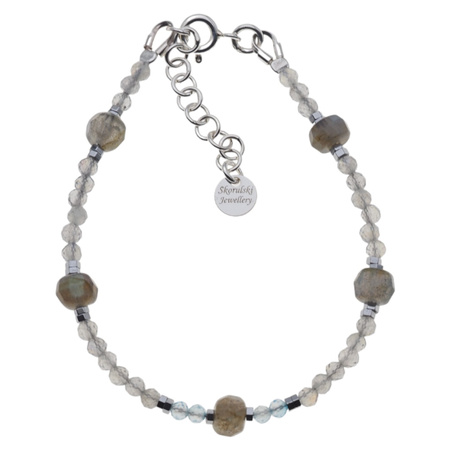 Bransoletka - Labradoryt , Topaz, Hematyt i srebro