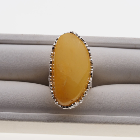 Pierścionek regulowany - Mleczny Bursztyn w srebrze