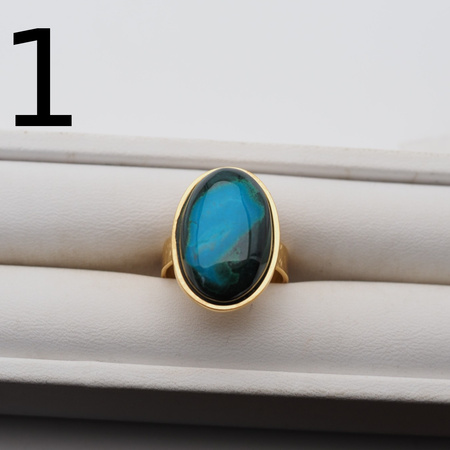 Pierścionek regulowany - Turkus z malachitem owalny w złoconym srebrze młotkowanym