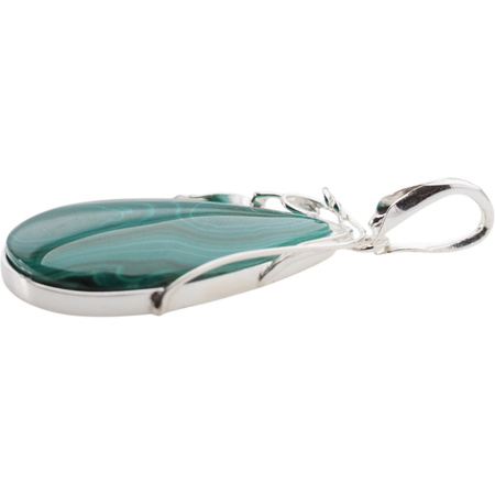 Zawieszka malachit łza w srebrze z liśćmi