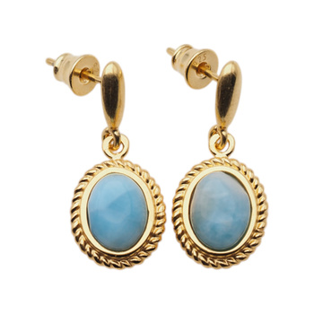 Kolczyki wiszące sztyfty - Larimar owalny w srebrze złoconym