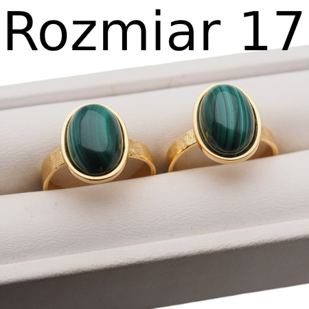 Pierścionek regulowany z owalnym Malachitem w młotkowanym srebrze złoconym