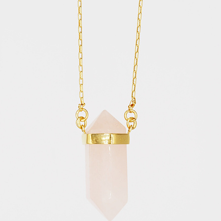 Naszyjnik - Kwarc Różowy sopel w okuciu na łańcuszku