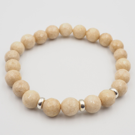 Bransoletka - Jadeit fasetowane kulki i srebro na gumce