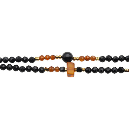 Naszyjnik - Turmalin czarny, Bursztyn, Hematyt złoty i srebro złocone