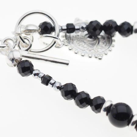 Naszyjnik- Turmalin czarny kulki, zawieszka oko proroka i  srebro