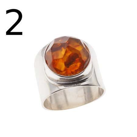Pierścionek sygnet - Koniakowy Bursztyn fasetowany w srebrze (różne rozmiary)