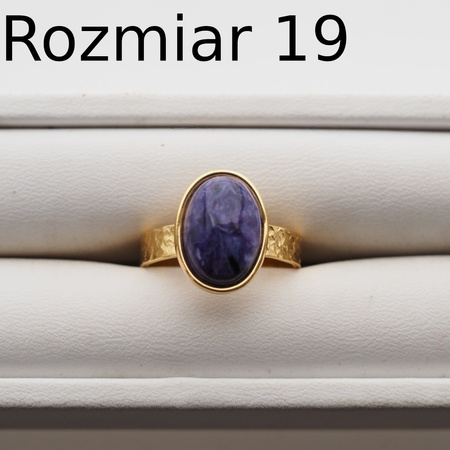 Pierścionek regulowany z Czaroitem w srebrze złoconym