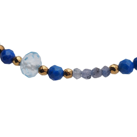 Naszyjnik - Lapis Lazuli, Topaz, Tanzanit i srebro złocone