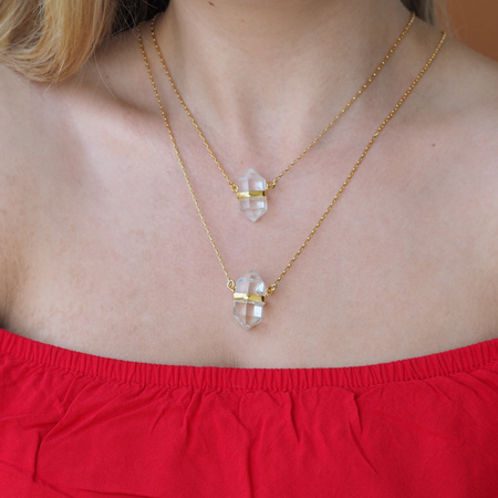 Naszyjnik - Kryształem Górskim sopel w okuciu na łańcuszku złoconym