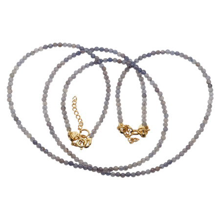 Naszyjnik - Iolit fasetowane kulki i srebro złocone