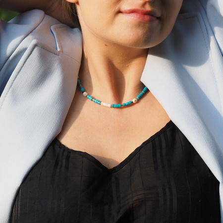 Naszyjnik regulowany - Turkus, Howlit, Hematyt i srebro złocone