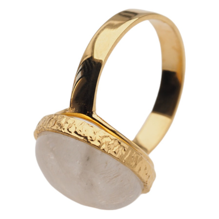 Pierścionek - Kamień Księżycowy koło i srebro złocone, młotkowane