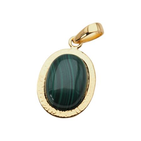 Wisiorek srebrny złocony z owalnym malachitem