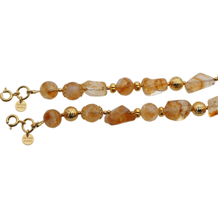 Bransoletka - Cytryn cięty, Kwarc Różowy i srebro złocone