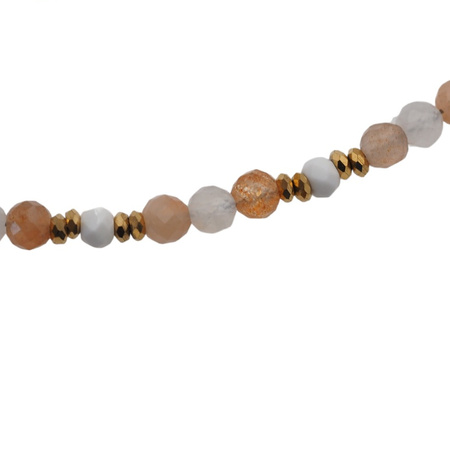 Naszyjnik - Kamień Księżycowy, Słoneczny, Howlit, Hematyt i srebro złocone