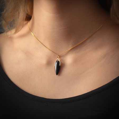 Naszyjnik srebrny złocony - Onyks łza na łańcuszku