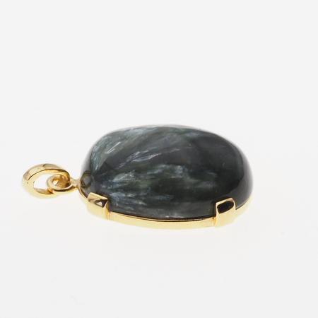 Zawieszka - Serafinit (Klinochlor) owal w srebrze złoconym