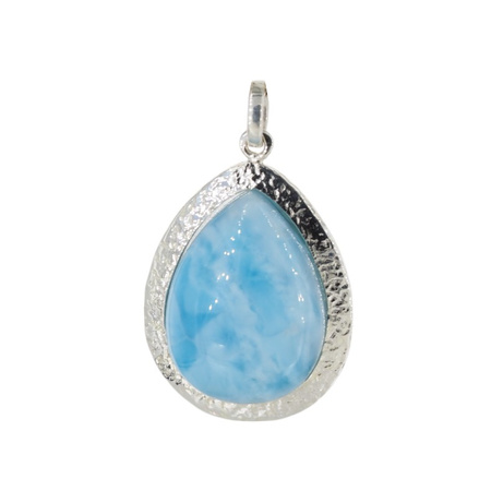 Zawieszka - larimar łza w srebrze młotkowanym