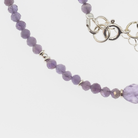 Naszyjnik regulowany - Ametyst fasetowany i srebro (41,5 cm + 3,5 cm)