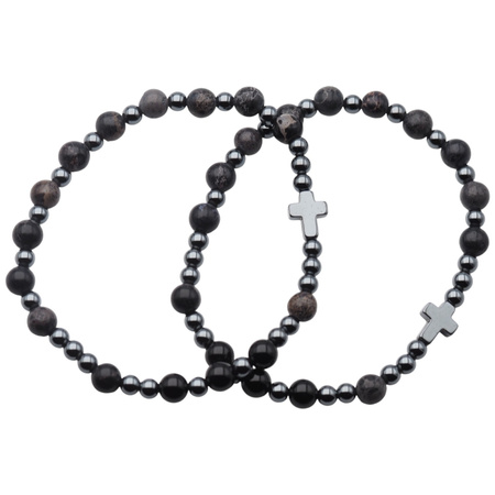 Bransoletka różaniec na gumce - czarny Turmalin, Jaspis, hematyt