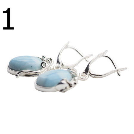 Kolczyki - larimar owal w srebrze z liśćmi