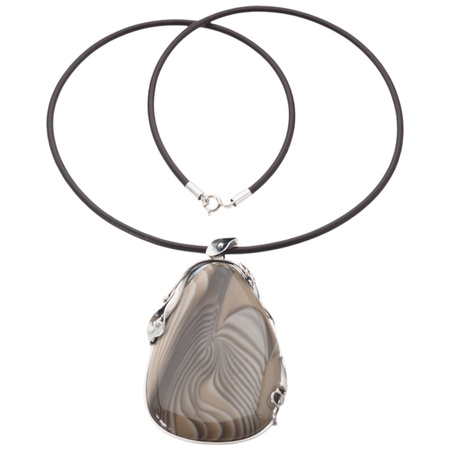 Naszyjnik z Krzemieniem Pasiastym na rzemieniu – srebro oksydowane 925