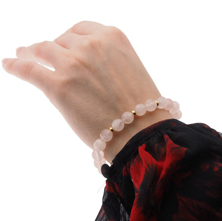 Bransoletka 18,5 cm - fasetowany Kwarc Różowy kulki 8mm i srebro złocone