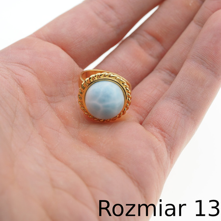 Pierścionek regulowany - okrągły Larimar w srebrze złoconym