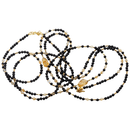 Naszyjnik długi - Turmalin czarny, cytryn, hematyt i srebro złocone