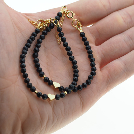 Bransoletka - cięty Turmalin czarny i srebro złocone