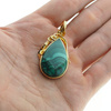 Zawieszka malachit łza w srebrze złoconym z liśćmi
