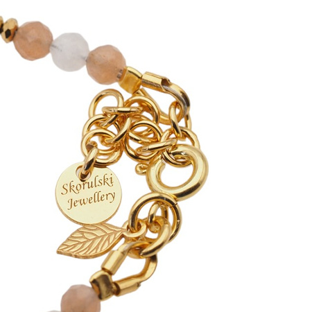 Bransoletka - Kamień Księżycowy, Słoneczny, Howlit, Hematyt i srebro złocone