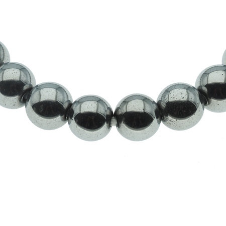 Bransoletka na gumce - Hematyt srebrny kulki 8 mm