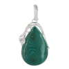 Zawieszka malachit łza w srebrze z liśćmi