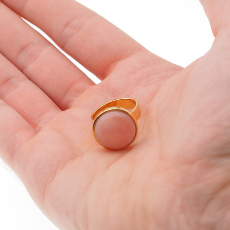 Pierścionek regulowany - Opal Różowy koło w srebrze złoconym