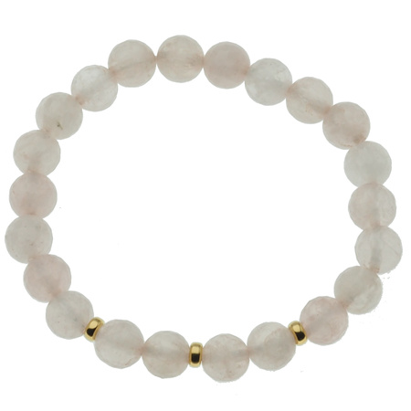 Bransoletka 18,5 cm - fasetowany Kwarc Różowy kulki 8mm i srebro złocone