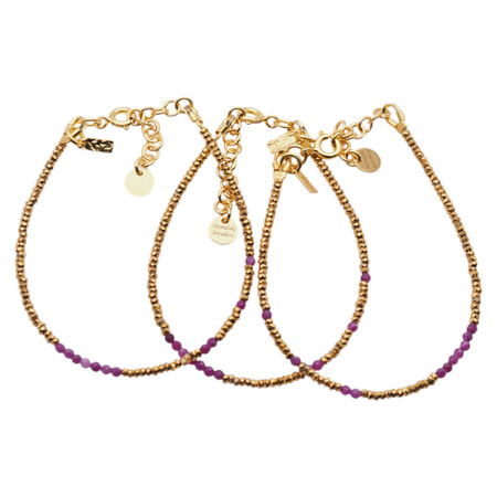 Bransoletka urodzeniowa lipiec - rubin złoty hematyt i srebro złocone