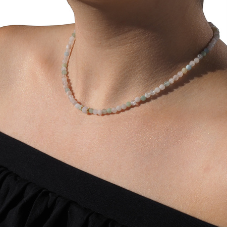 Naszyjnik - Morganit fasetowane kulki i srebro złocone