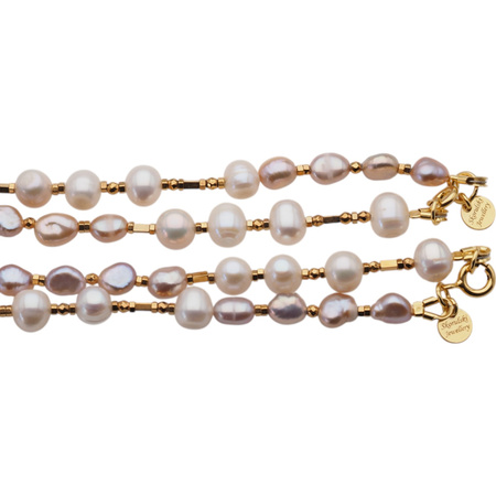 Naszyjnik długi - Białe, różowe, czarne Perły hodowane i srebro złocone