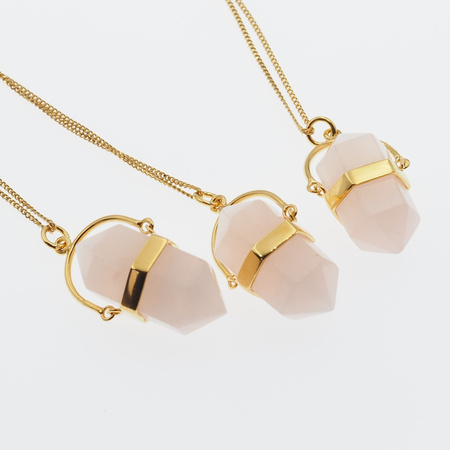 Naszyjnik - Kwarc Różowy sopel w okuciu na łańcuszku