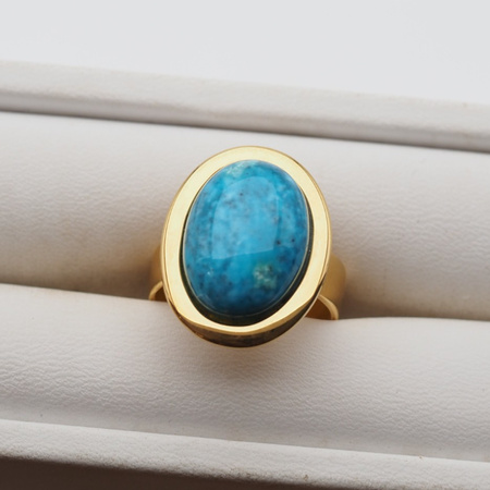 Pierścionek regulowany - Turkus owalny w srebrze złoconym