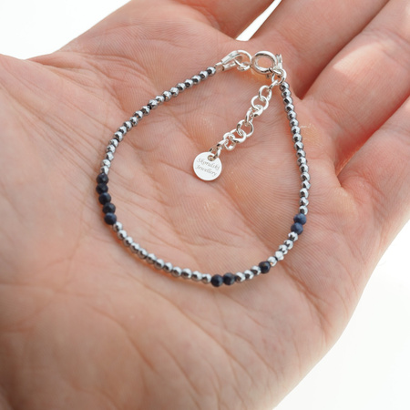 Bransoletka urodzeniowa wrzesień - szafir, hematyt i srebro