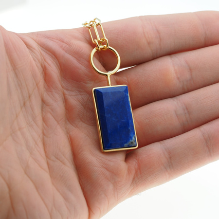 Naszyjnik srebrny złocony z Lapisem Lazuli w kształcie prostokąta