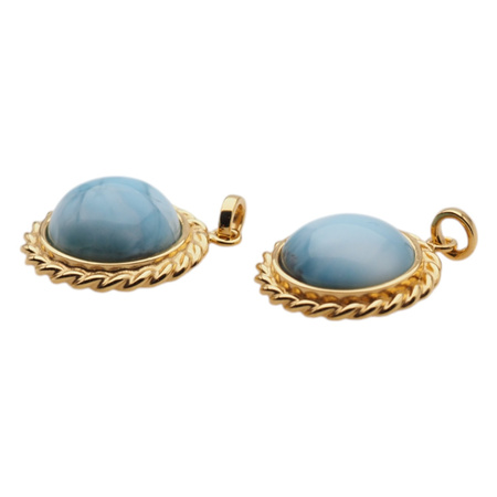 Zawieszka - larimar okrągły 13mm w srebrze złoconym
